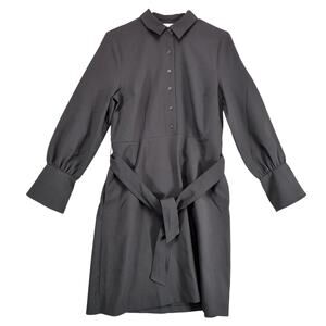 Lark & Ro Black Tie Waist Long Sleeve Shirt Dress Sz 6 Stretch Big Cuffs Career